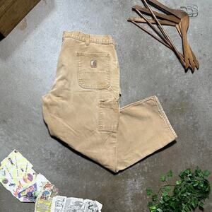Vintage Carhartt Tan Blanket Flannel Lined Carpenter Pants Mens 42x30 Jeans